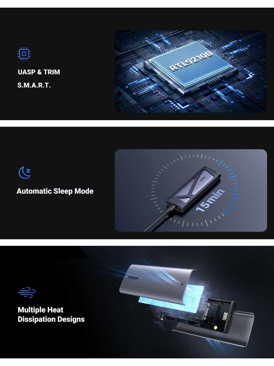 Бокс для жесткого диска Ugreen CM767 (M.2 NVMe and SATA) (15813) фотография 21
