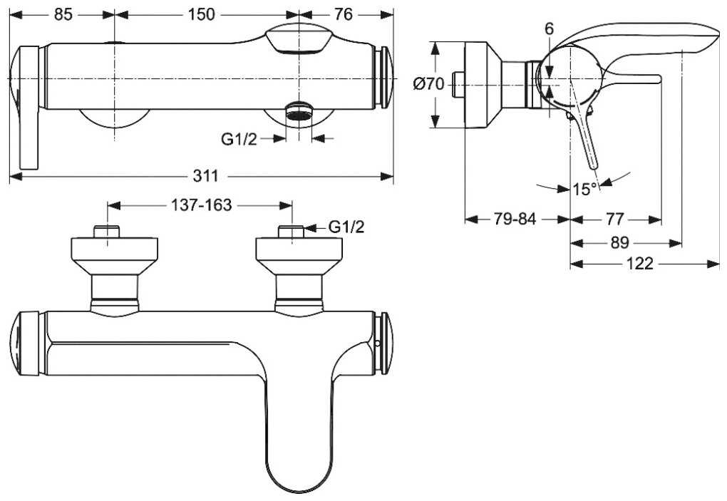 Смеситель для душа Ideal STANDARD Melange A 4271 AA, рычажный фотография 1