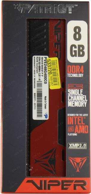 Оперативная память Patriot Memory VIPER ELITE II 8 ГБ DDR4 DIMM CL20 (PVE248G400C0) фотография 18