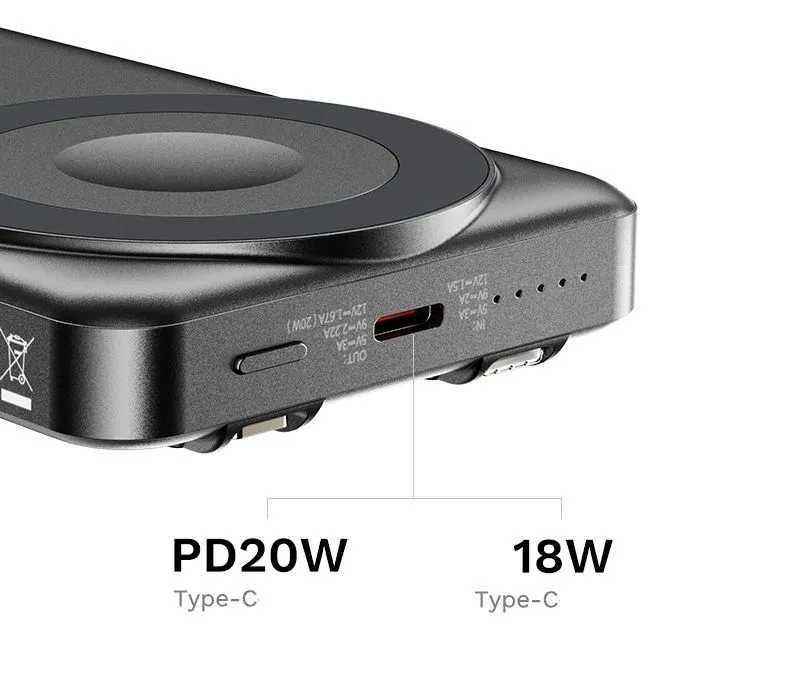 Внешний аккумулятор ROCK P50 (5-in-1 PD20W Magnetic Wireless Power Bank 10000mAh) фотография 5