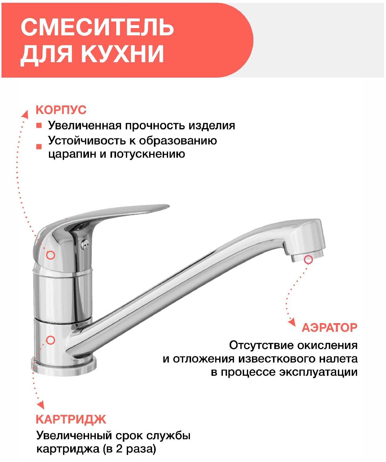 Смеситель для кухни AVRORA Glade AV3020 с низким поворотным изливом фотография 5