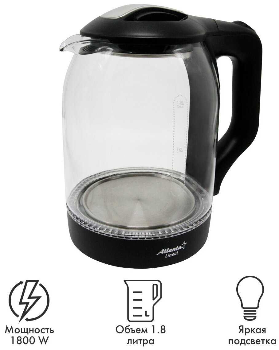 Чайник стеклянный электрический Atlanta ATH-2466 (black) фотография 1