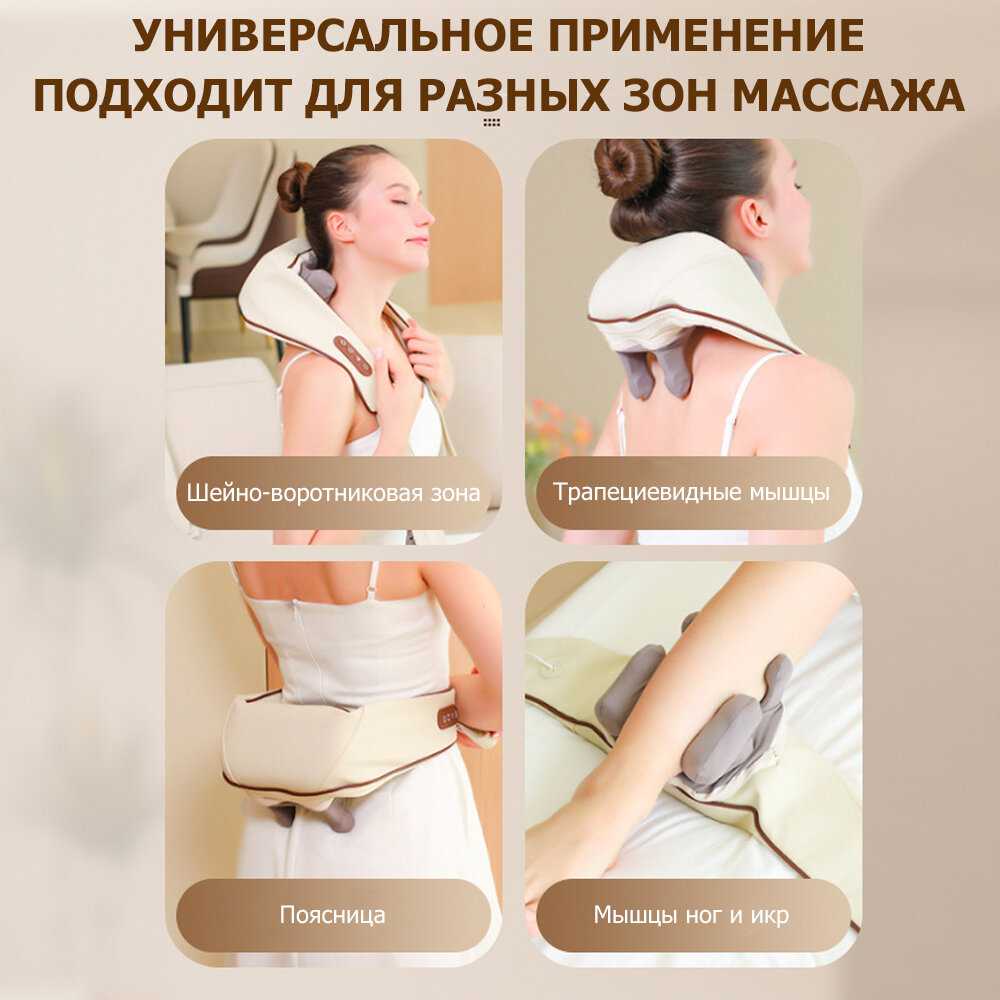 Массажер для шеи и плеч электрический KZ0310, с 6 роликами, щипковым механизмом и ИК прогревом, беспроводной фотография 3