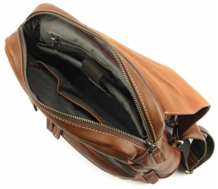 Рюкзак кожаный мужской городской для ноутбука Capsa с 3 наружными карманами и клапаном фотография 24
