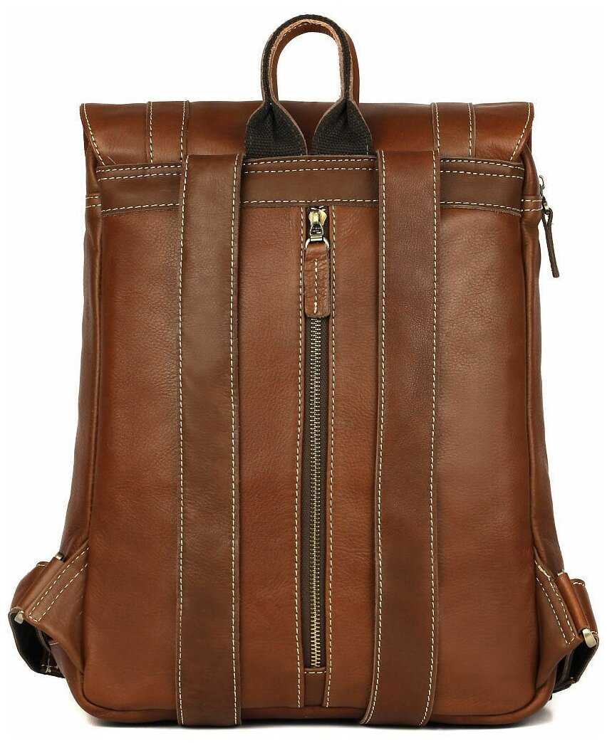 Рюкзак кожаный мужской городской для ноутбука Capsa с 3 наружными карманами и клапаном фотография 25