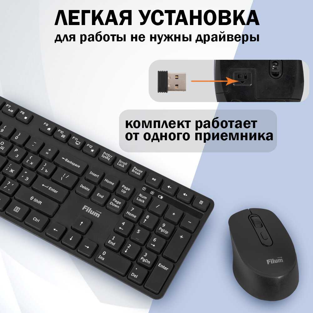 Комплект клавиатура и мышь Filum Wireless FL-KTW15 фотография 1