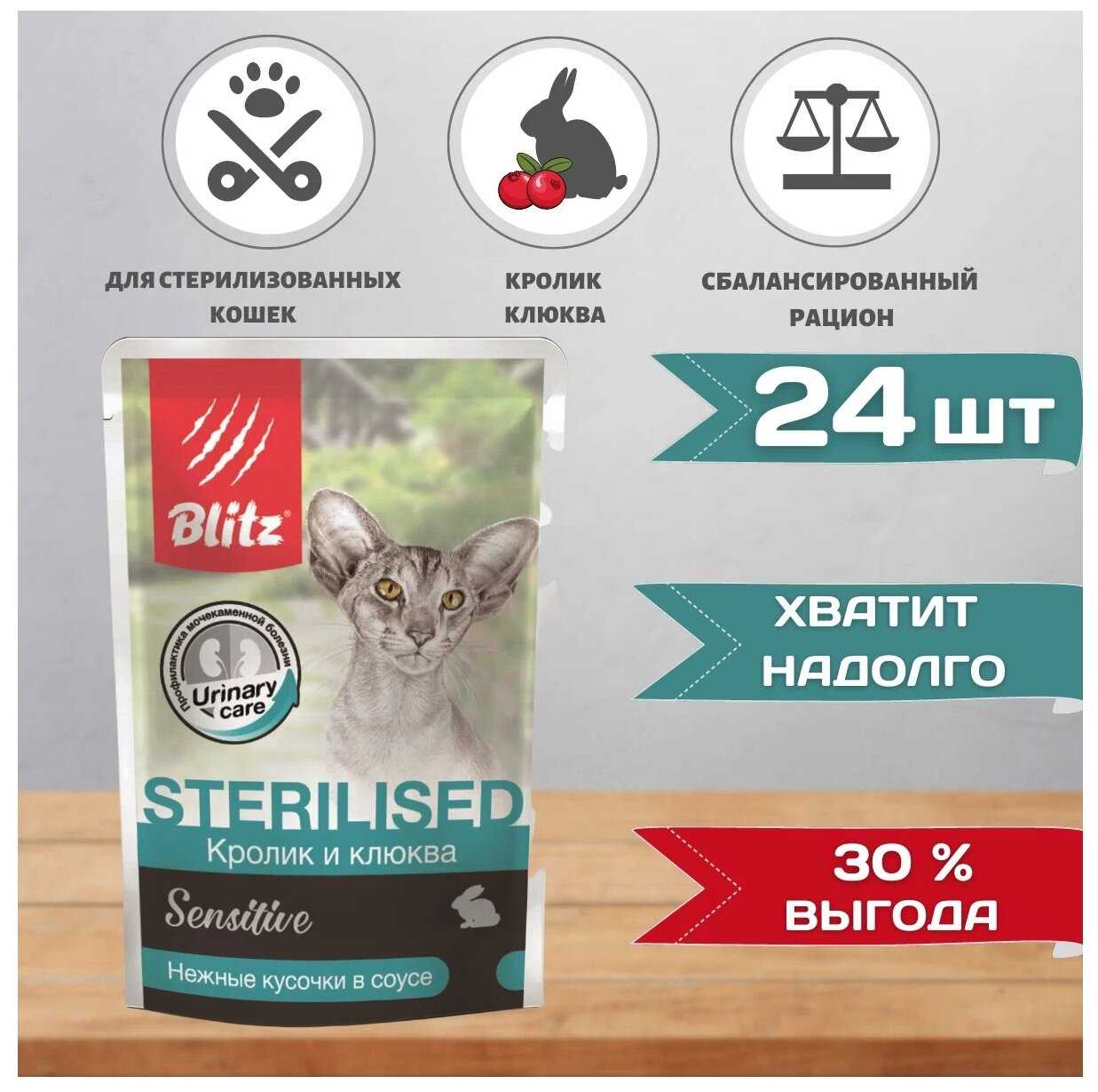Корм для кошек Blitz Sterilised Sensitive с кроликом и клюквой фотография 13