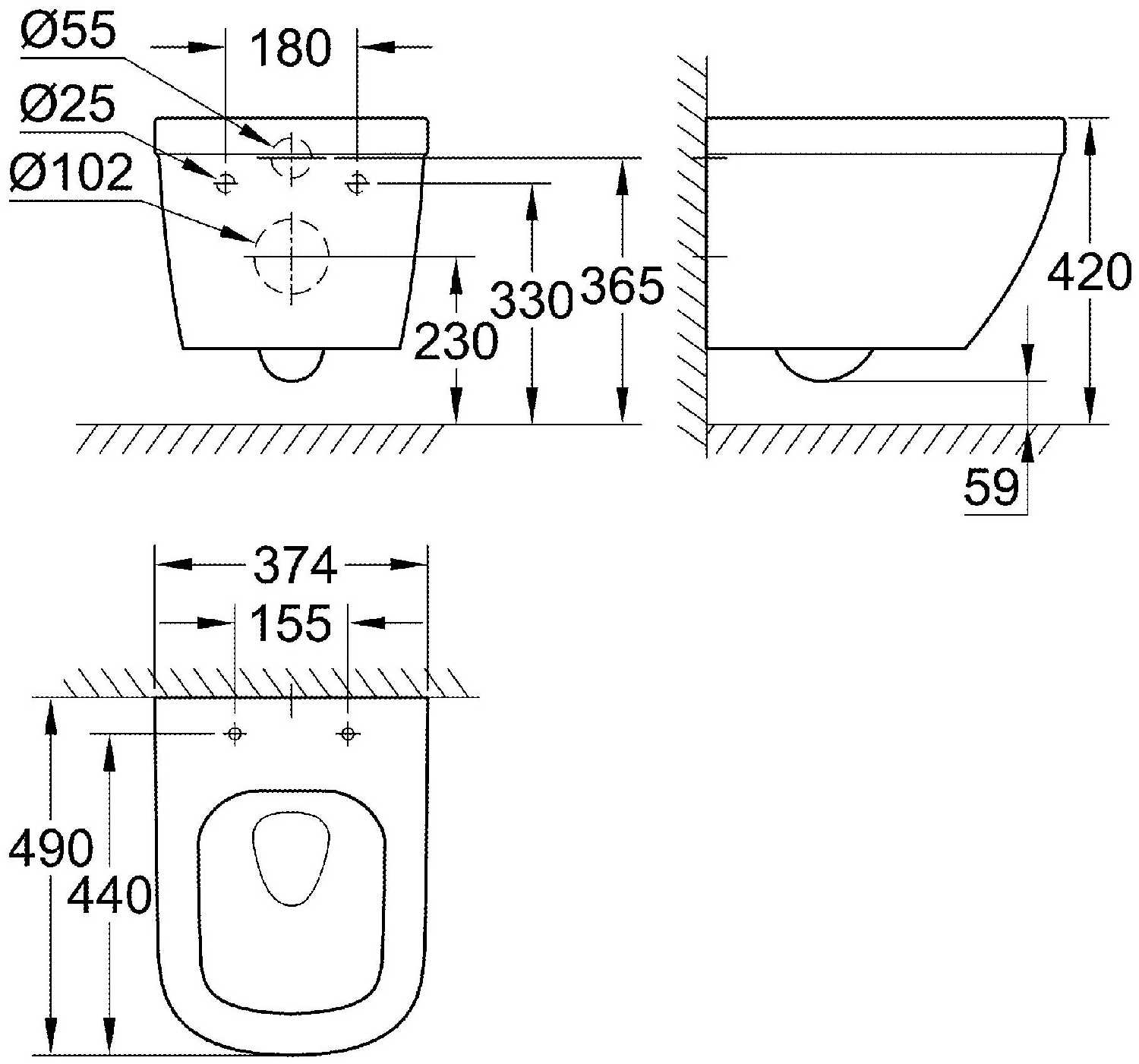 Чаша унитаза подвесная Grohe Euro Ceramic 39206000 с горизонтальным выпуском фотография 3