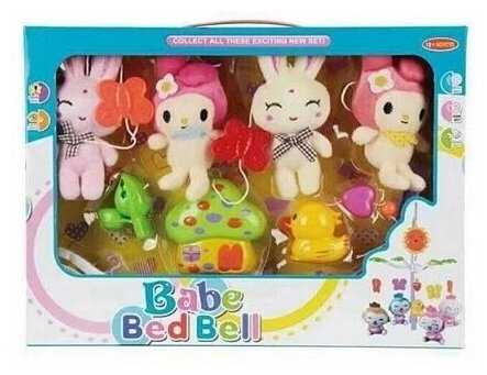 Музыкальный мобиль зайка меховая мягкая пушистая подвесная карусель фотография 1