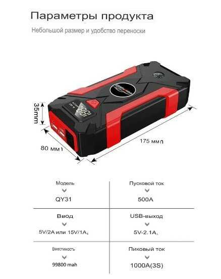 Пусковое зарядное устройство для аккумулятора Бустер автомобильный Jump Starter (29800 мА/ч) фотография 14