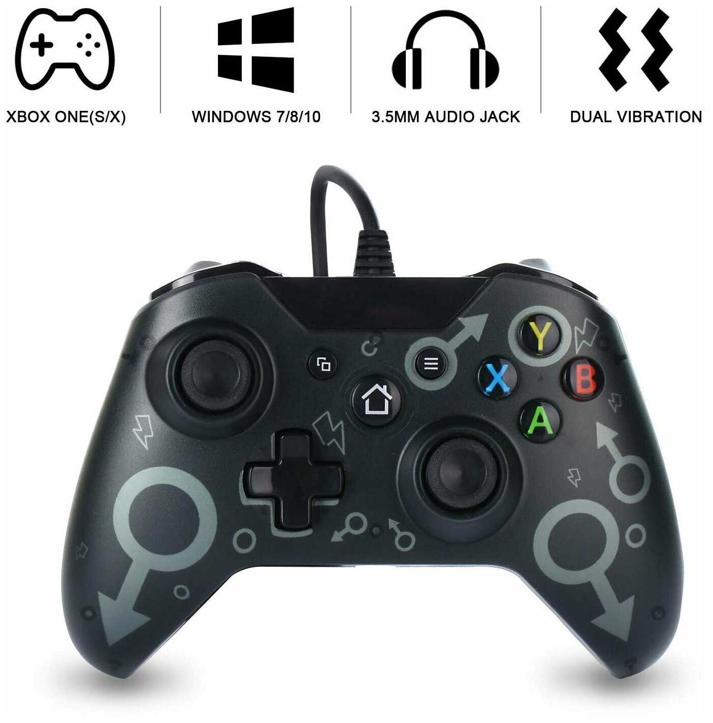 Геймпад проводной для XBOX One/S/X матово-черный с символом Марса фотография 1