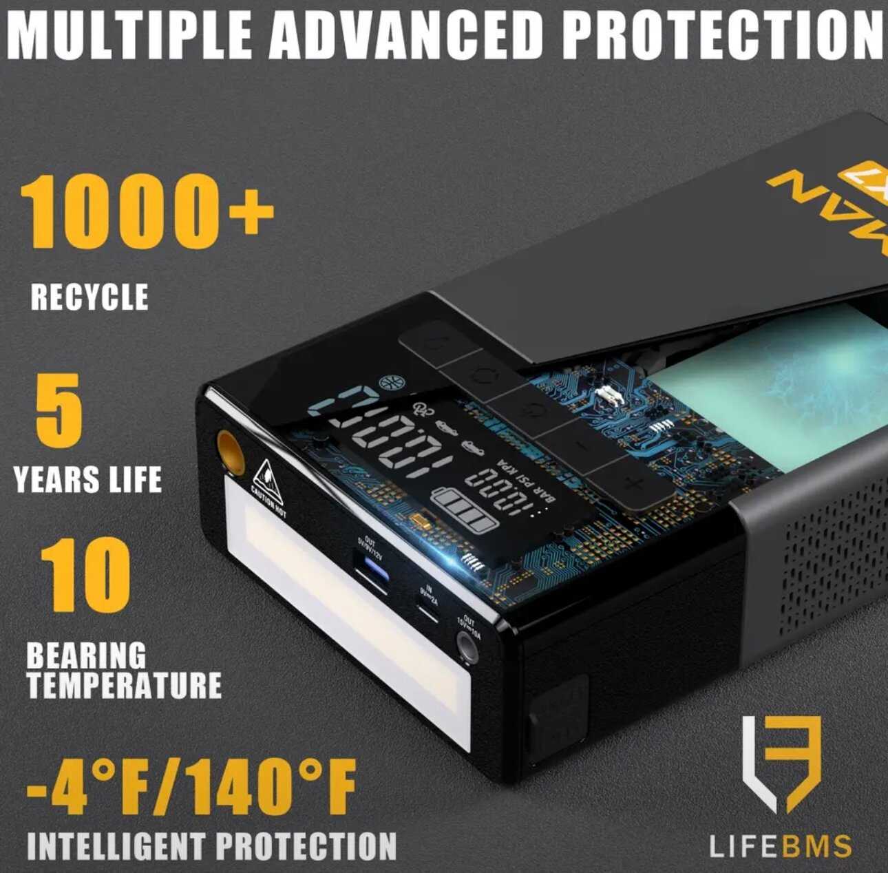 Пусковое портативное устройство VTOMAN бустер с компрессором 20000mAh 4250A фотография 16
