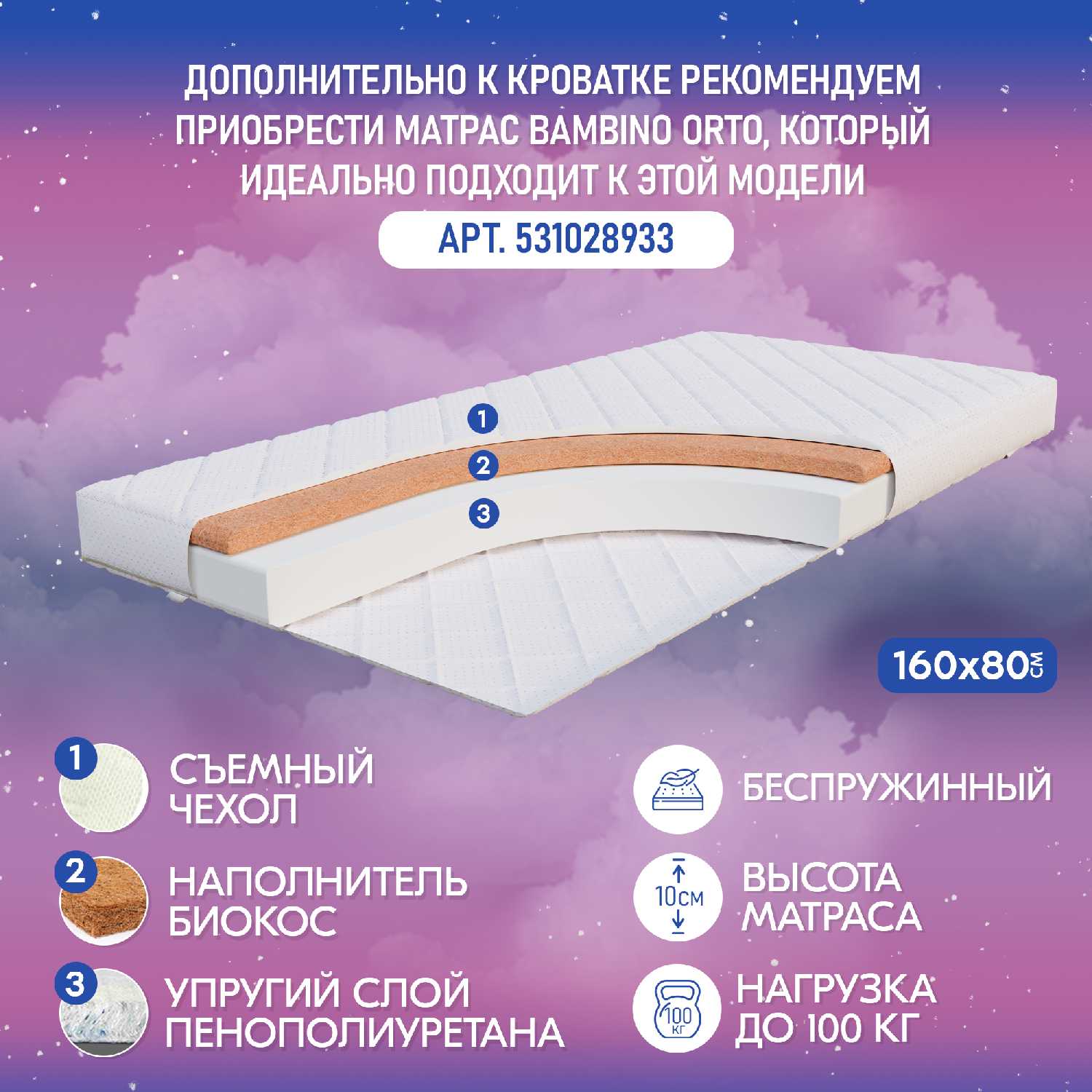 Кроватка детская домик с текстилем и ящиком 