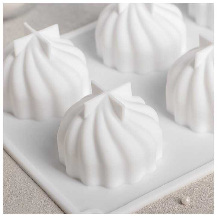Форма для муссовых десертов и выпечки Доляна «Взбитые сливки», 28×19×5 см, 6 ячеек, d=6,5 см, цвет белый фотография 1