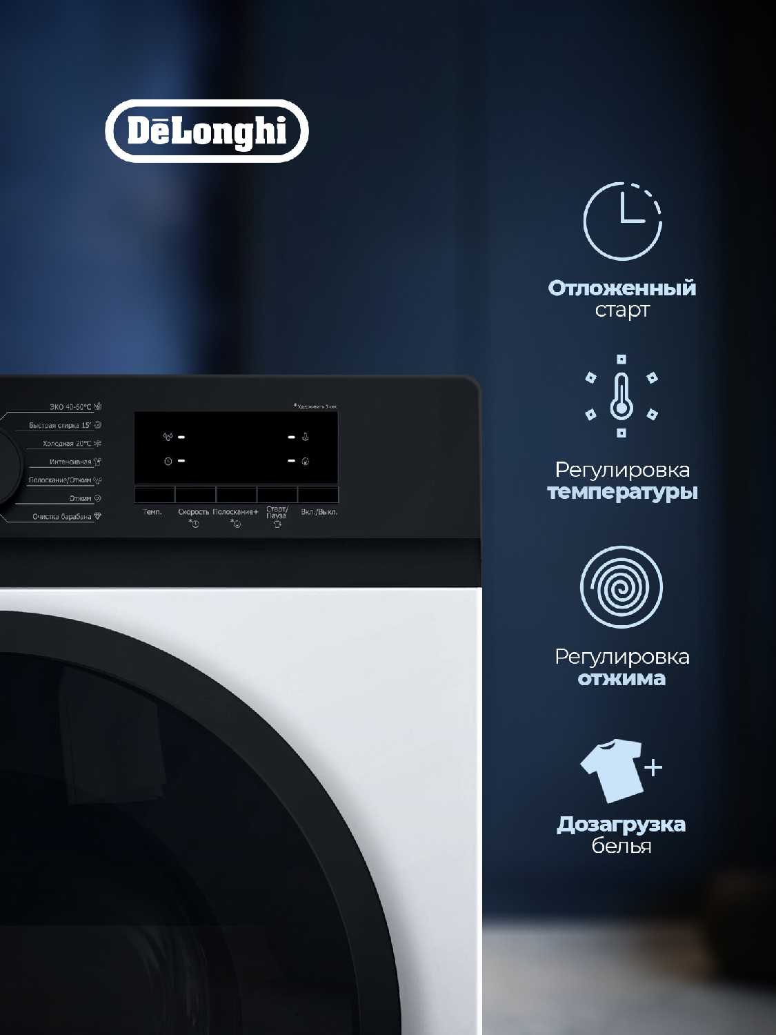 Стиральная машина автомат DeLonghi Rossa L 824 VI [8 кг, инверторный двигатель, функция пара] фотография 4