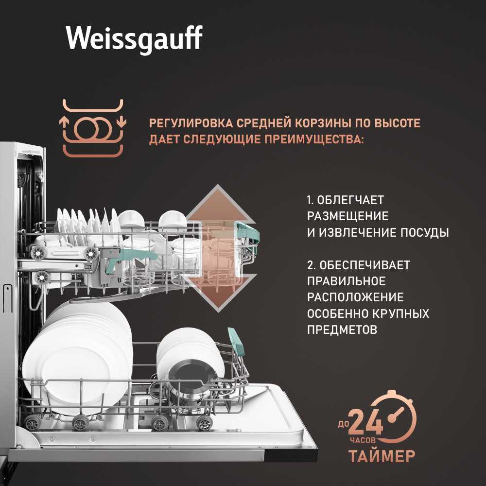 Встраиваемая посудомоечная машина Weissgauff BDW 4160 Real Touch (DC Inverter Timer Floor) фотография 10