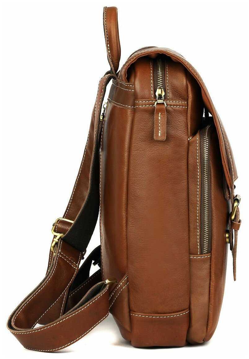 Рюкзак кожаный мужской городской для ноутбука Capsa с 3 наружными карманами и клапаном фотография 22