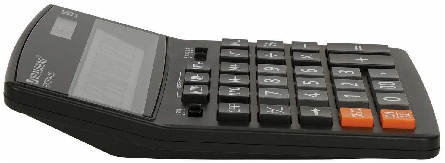 Калькулятор настольный BRAUBERG EXTRA-16-BK (206x155 мм), 16 разрядов, двойное питание, черный, 250475 фотография 12