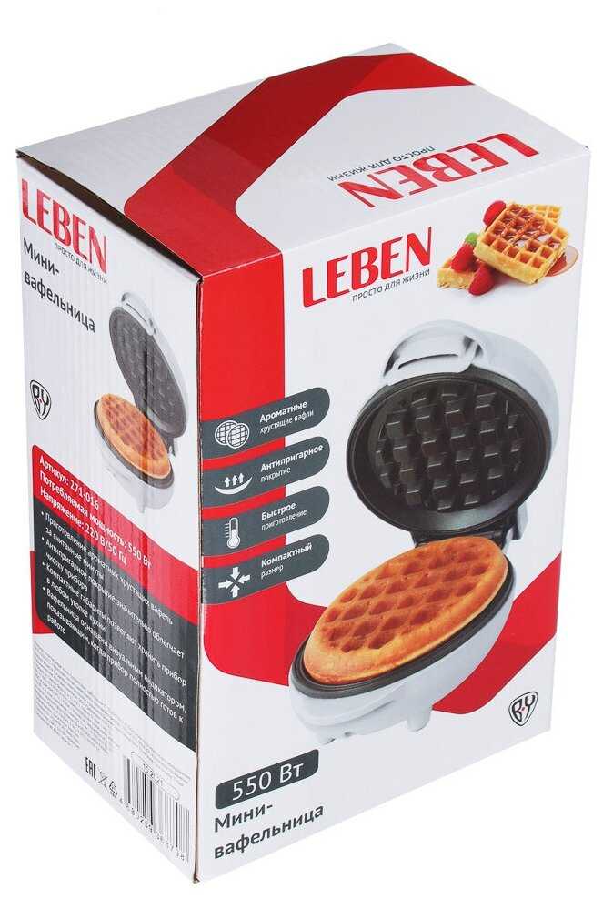 LEBEN Мини-вафельница, 550 Вт, пластик, нержавеющая сталь, антипригарное покрытие фотография 4