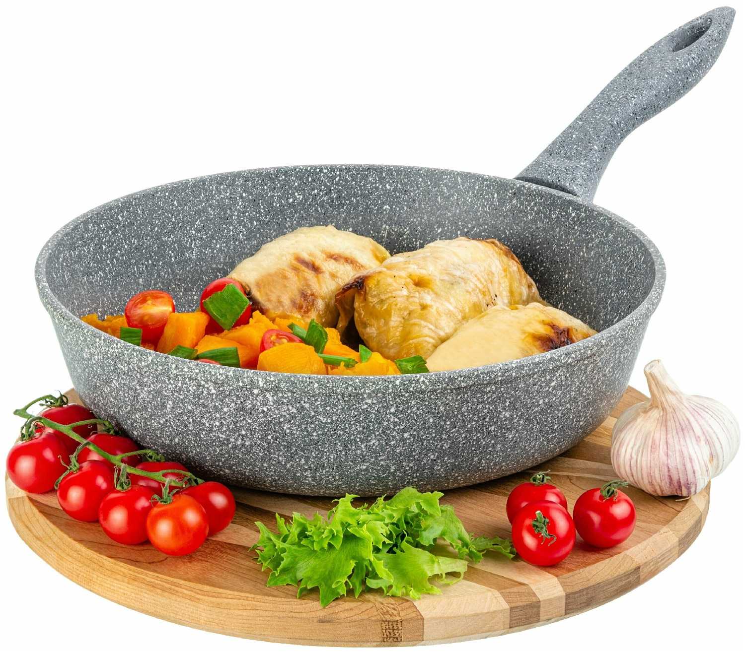 Сковорода глубокая 26 см Elan Gallery гармония вкуса Серый мрамор без крышки, несъёмная ручка