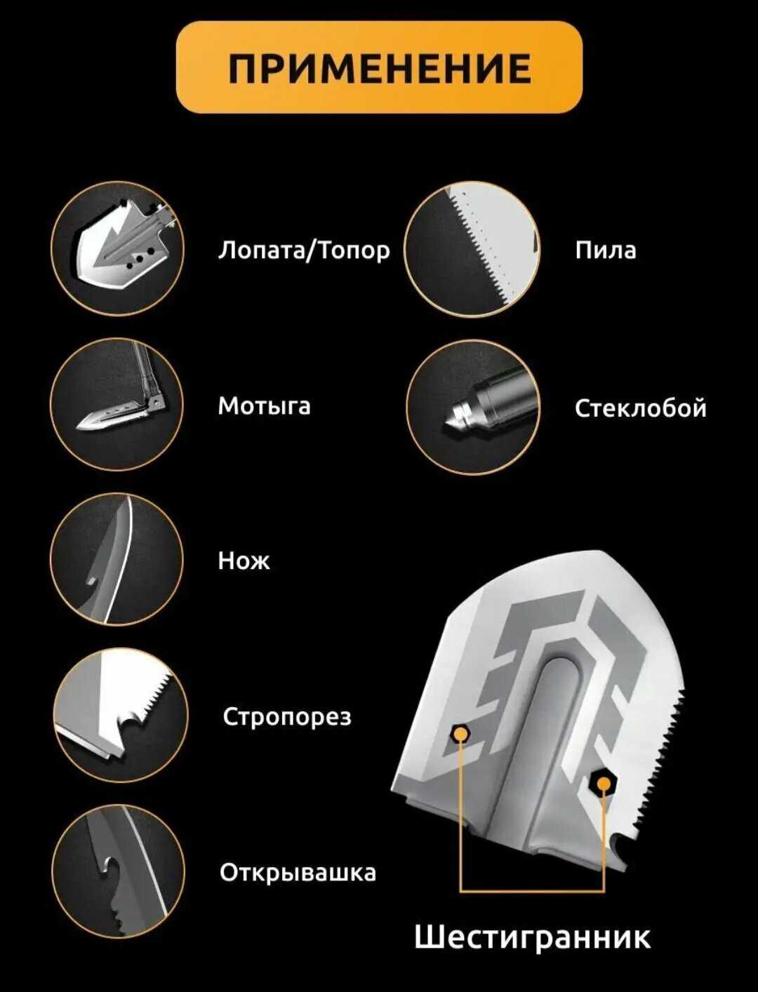 Многофункциональная лопата, нож складной и набор инструментов в кейсе туристический универсальный фотография 16
