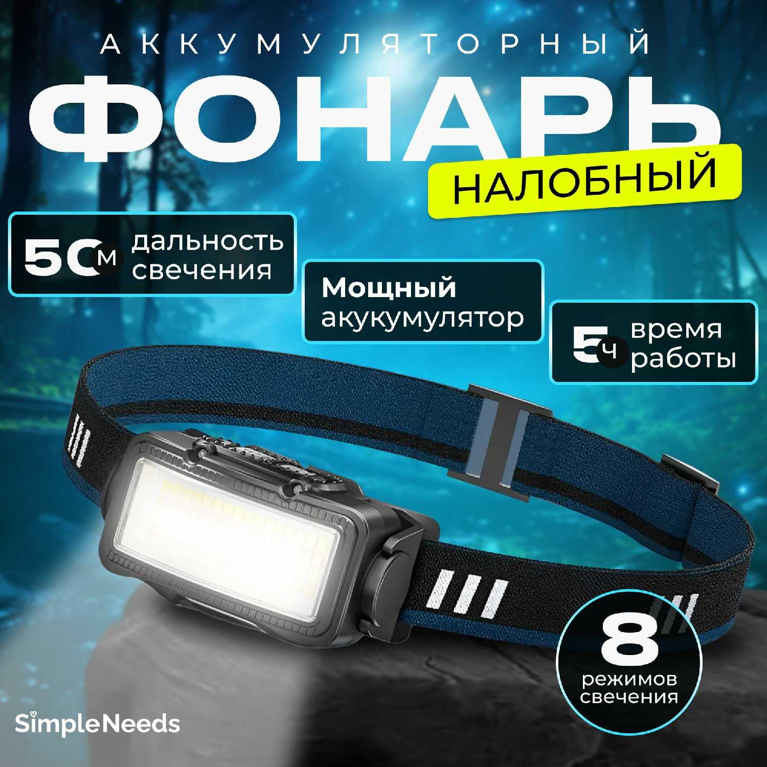 Фонарь налобный аккумуляторный светодиодный с функцией управления жестами фотография 7