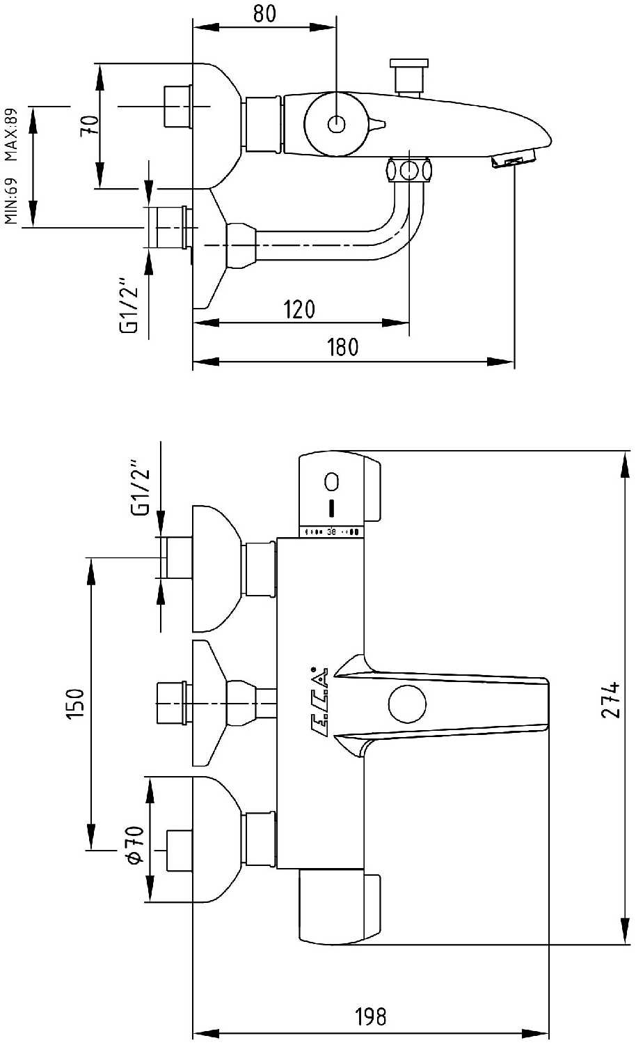 Термостат для ванны E.C.A. Thermostatic 102 102 340, вентильный фотография 3