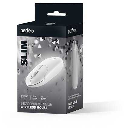 Мышь Perfeo Slim, беспроводная, оптическая, 1200 dpi, USB, белая фотография 11