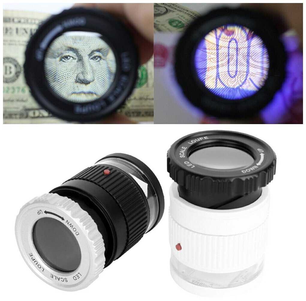 Лупа просмотровая металлическая 30x/27mm с подсветкой + UV (TH-9006B) фотография 1