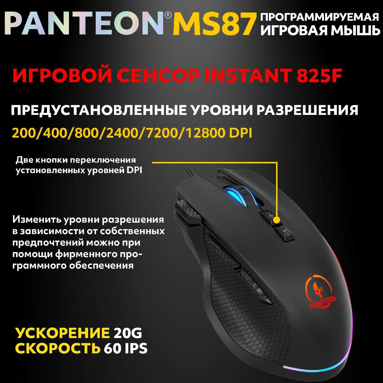 Игровая мышь PANTEON MS87 [7 программируемых кнопок, USB Type-A, RGB-подсветка] фотография 2