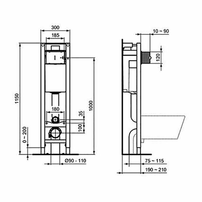 Сет Ideal Standard Инсталляция + Подвесной безободковый унитаз Azario GENO + Механическая панель смыва (E233267+AZ2196D+R0121AC) фотография 14