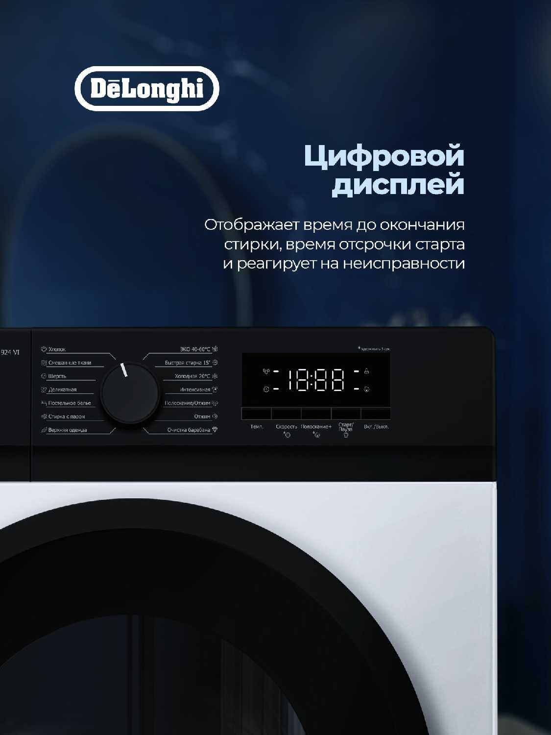 Стиральная машина автомат DeLonghi Rossa L 824 VI [8 кг, инверторный двигатель, функция пара] фотография 7