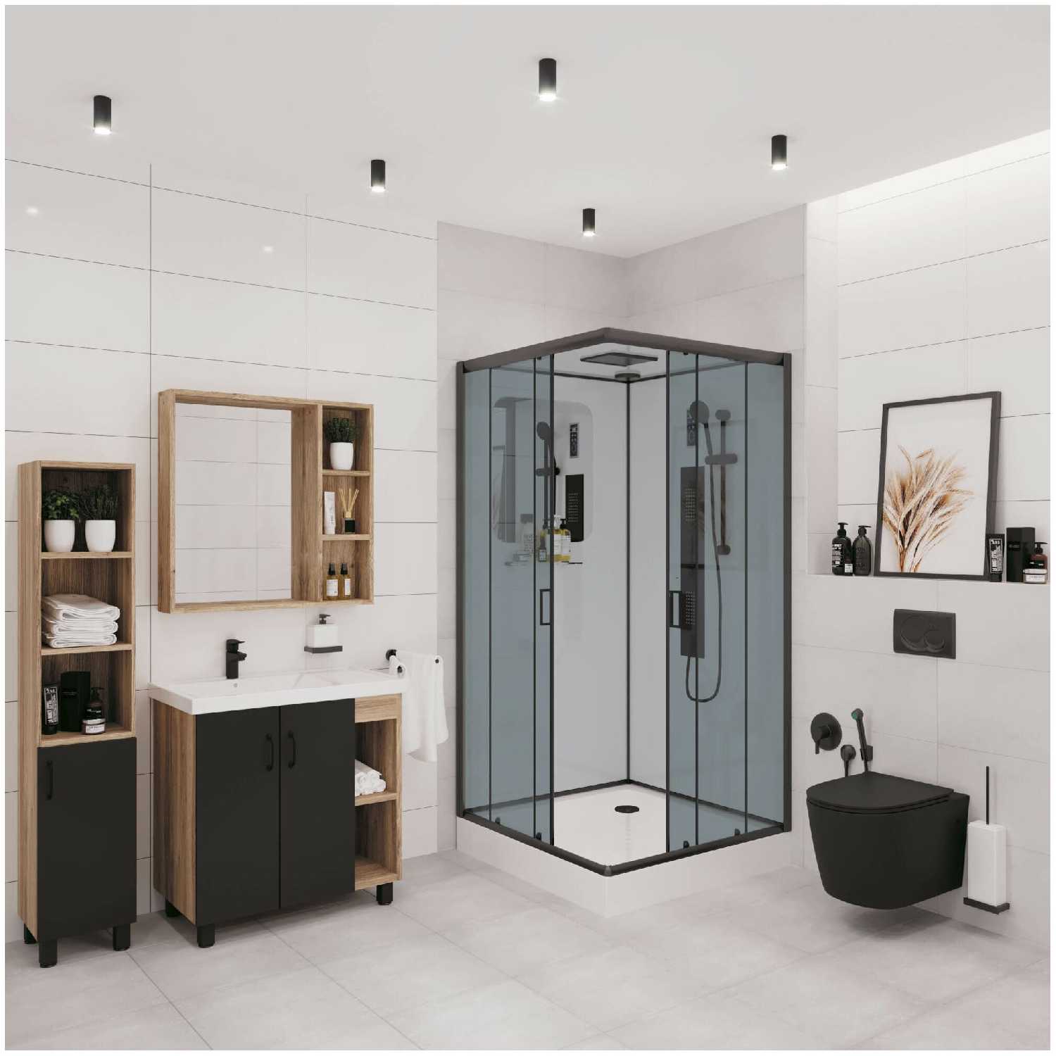 Душевая кабина Niagara Premium 90x90 (тонированное стекло) черный матовый NG-6901-01GQ BLACK фотография 2