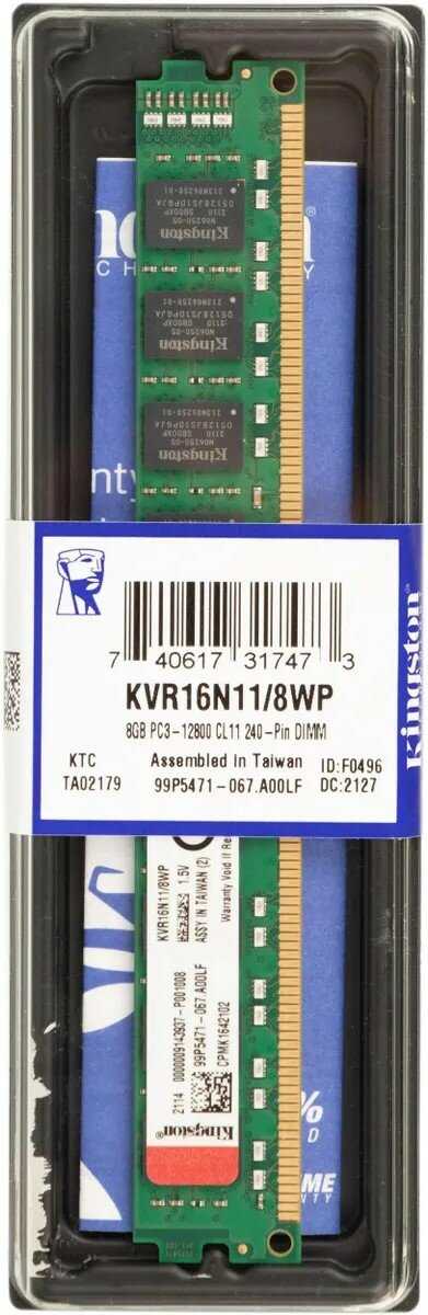 Оперативная память Kingston ValueRAM 8 ГБ DDR3 DIMM (KVR16N11/8WP) фотография 17