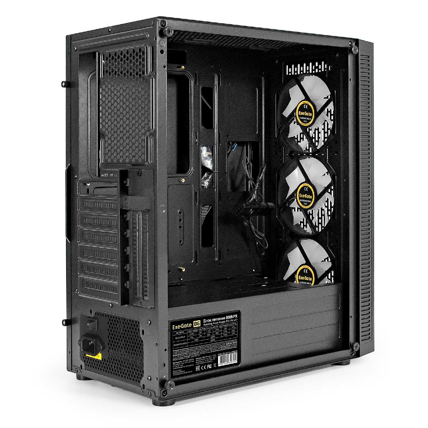 Корпус ExeGate EVO-5001A-450NPX (ATX, БП 450NPX, 2USB+1USB3.0+HD Audio, 3 вент.12см с RGB подсветкой, боковая панель - закаленное стекло) фотография 2