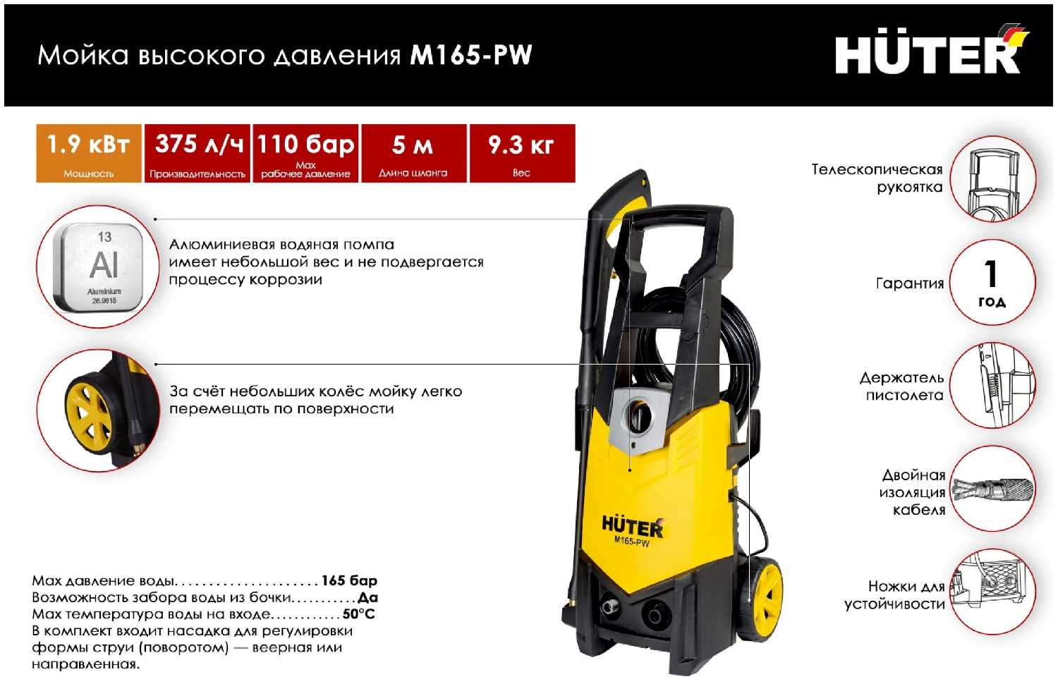 Мойка высокого давления Huter M165-PW (342 л/ч) фотография 1