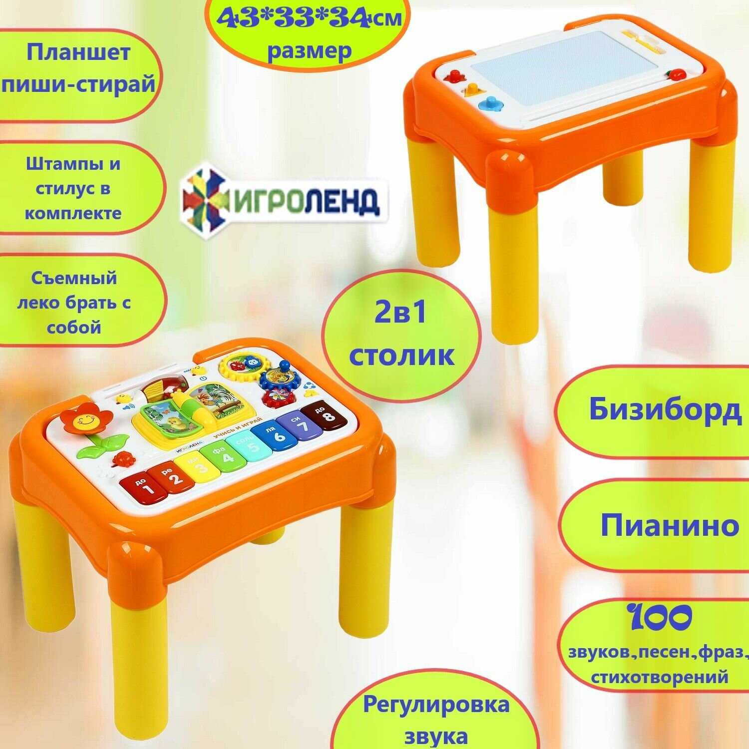 Развивающий игровой центр интерактивный музыкальный столик бизиборд для малышей с планшетом для рисования