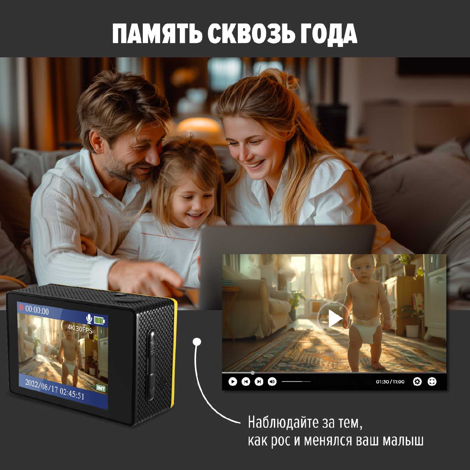 Экшен камера Electerra 4К UHD фотография 6