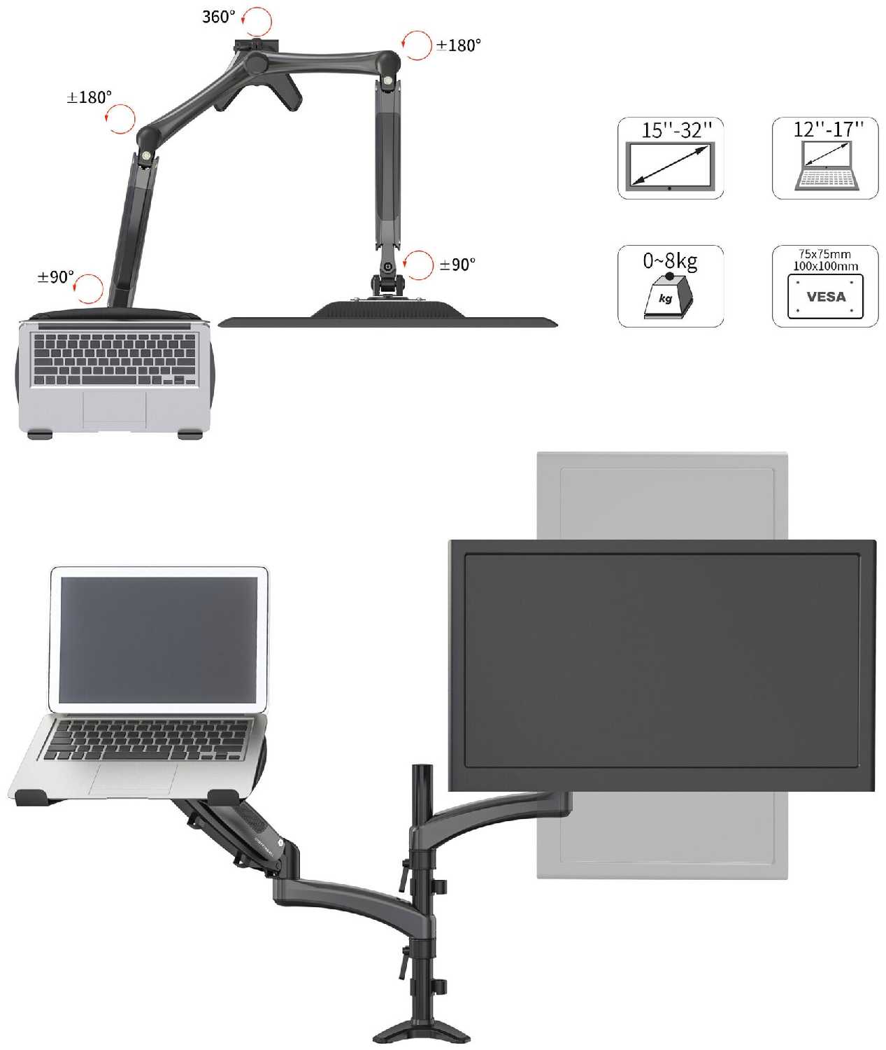 Кронштейн для монитора Cactus CS-VM-LH08-BK фотография 2