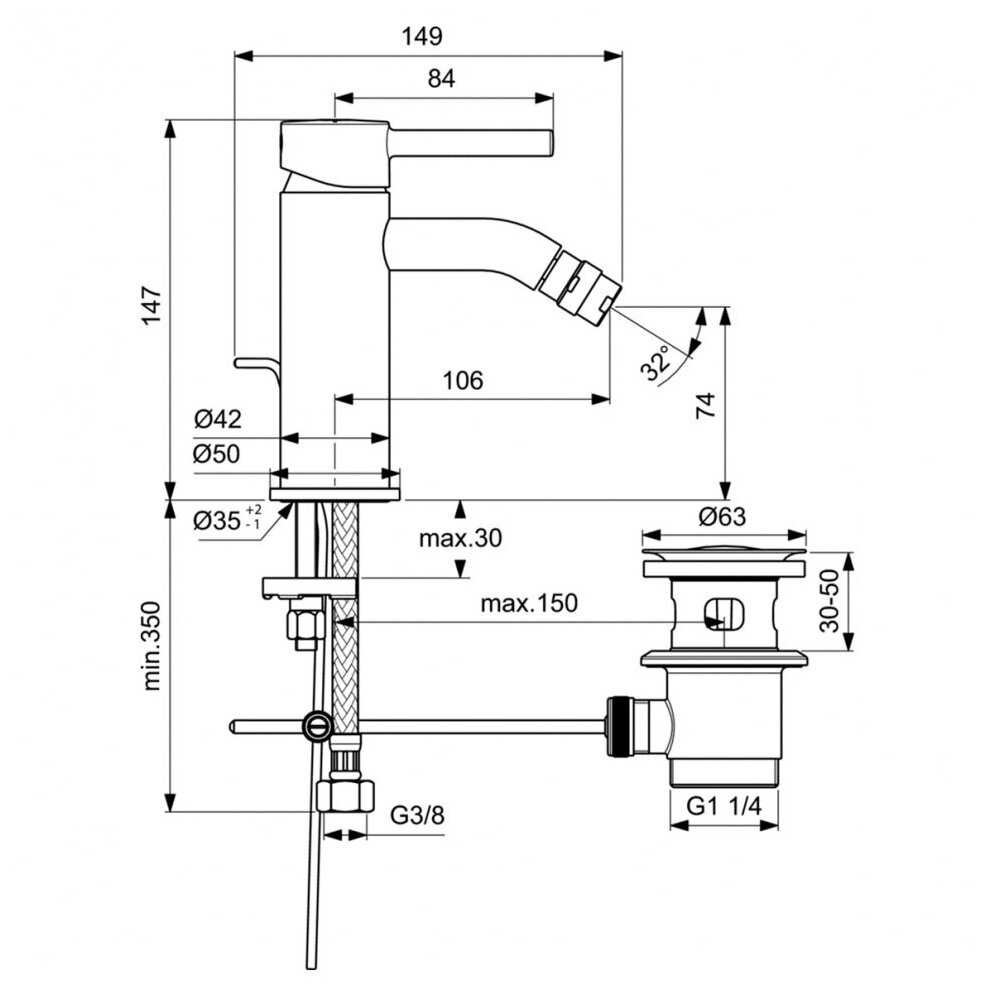 Смеситель для биде Ideal Standard CERALINE с донным клапаном черный матовый BC197XG фотография 5