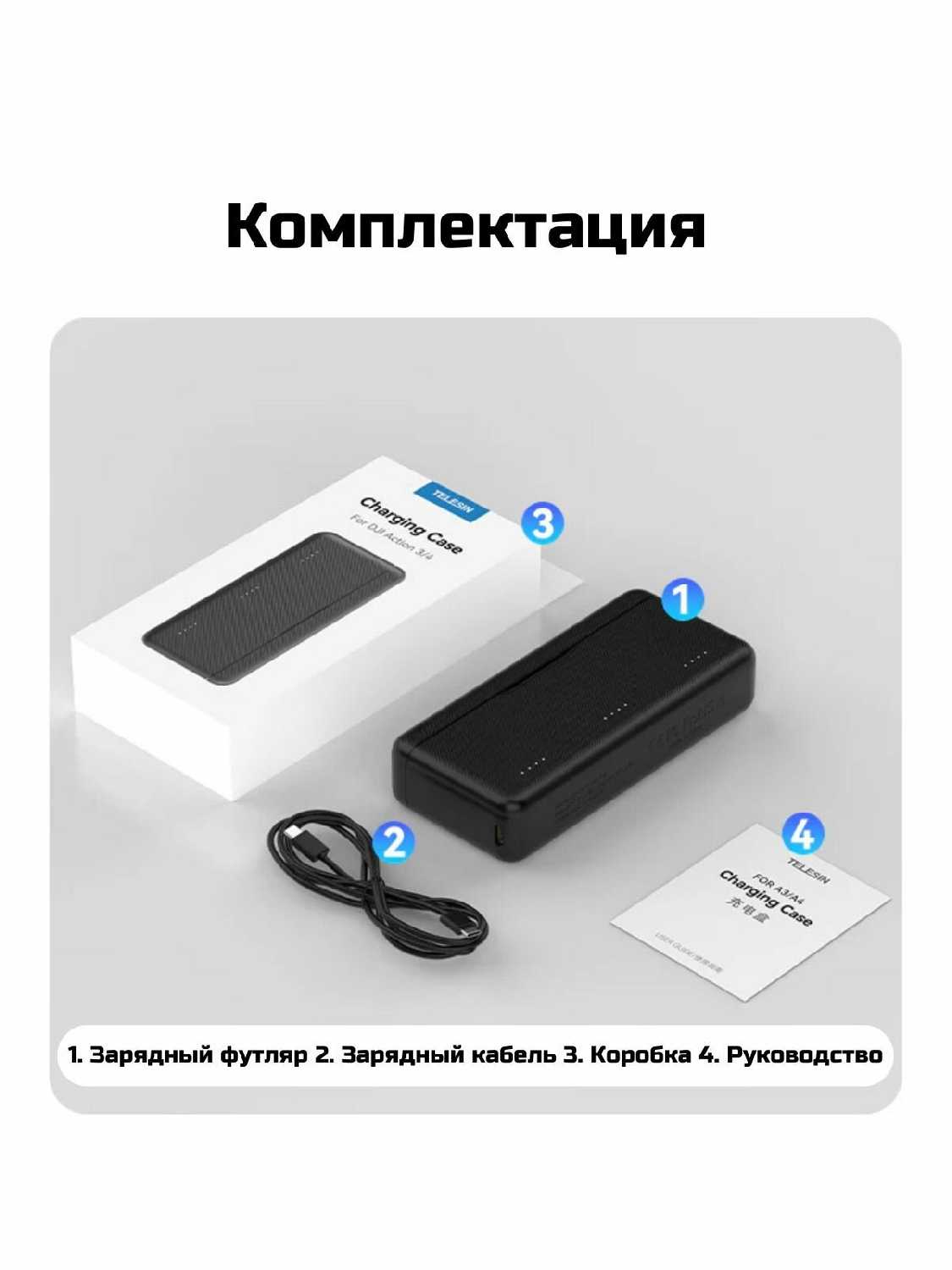 Зарядное устройство Telesin Зарядное устройство на три аккумулятора для DJI Osmo Action фотография 8