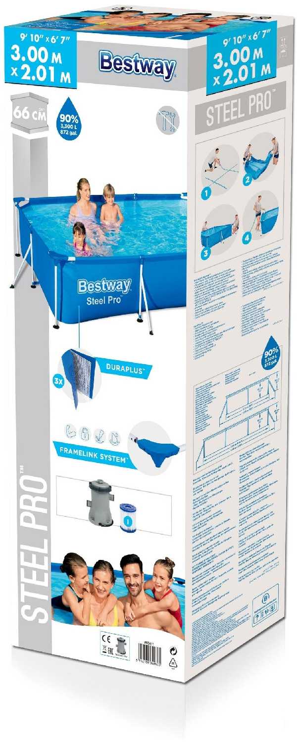 Бассейн прямоугольный на стойках Bestway 56411 (ф-тр 58381, к-дж 58093) р300х201х66см, 3300л фотография 9