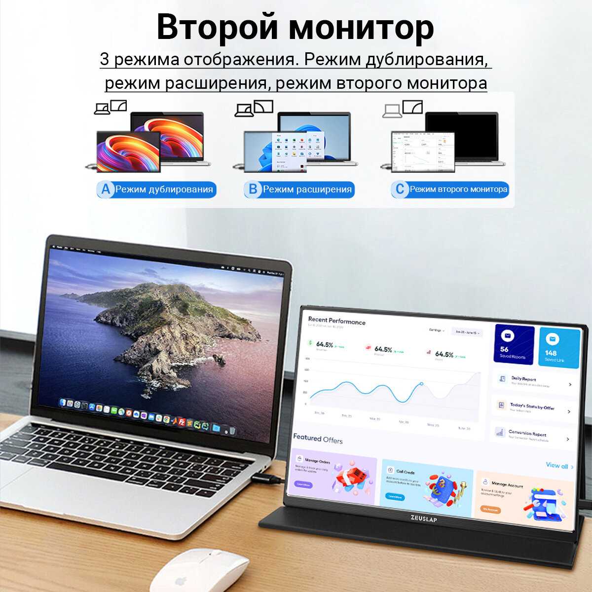 Портативный монитор ZEUSLAP P16 19201200 120Hz фотография 15