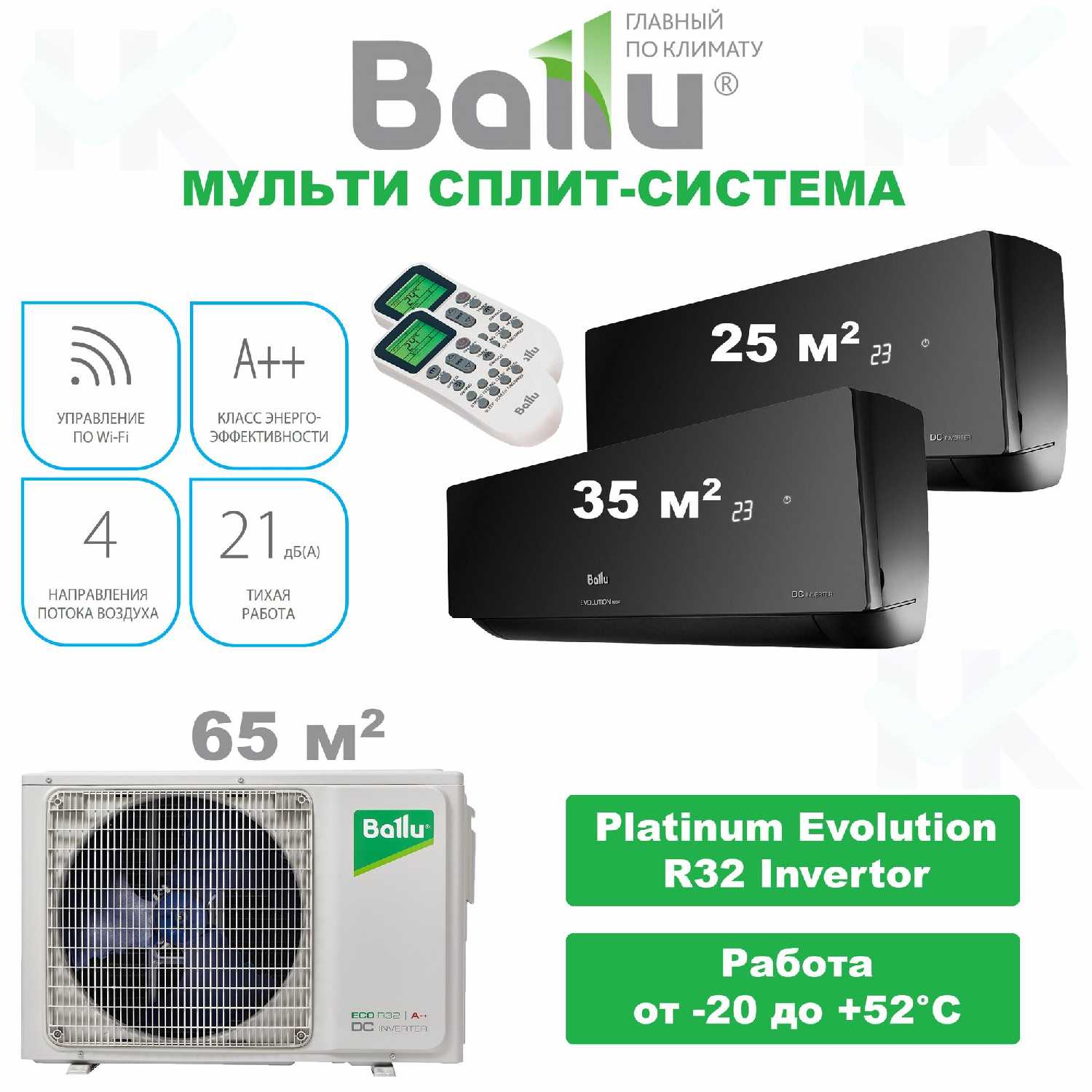 Инверторная мульти сплит-система BALLU Platinum Evolution (40 м2) фотография 31