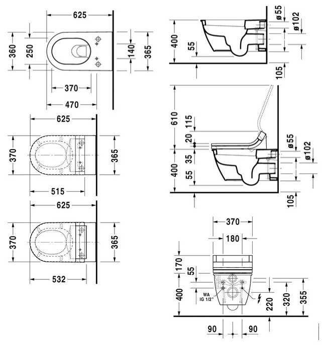 Унитаз-биде подвесной DURAVIT Darling New 254459 с горизонтальным выпуском фотография 1