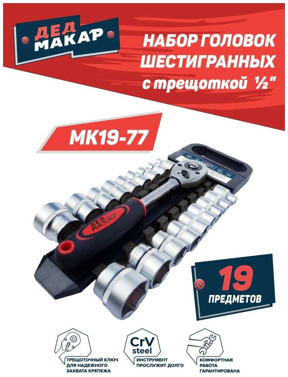 Набор головок Дед Макар Набор головок шестигранных с трещоткой 1/4