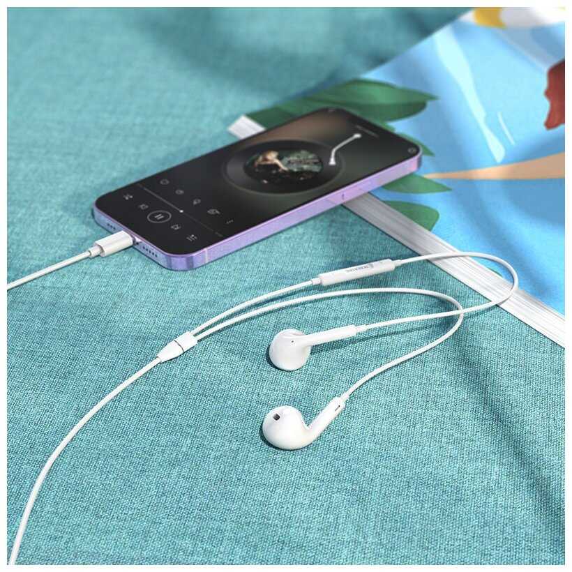 Наушники BOROFONE BM30 Max Acoustic wire control earphones Lightning with mic Lightning белая фотография 4