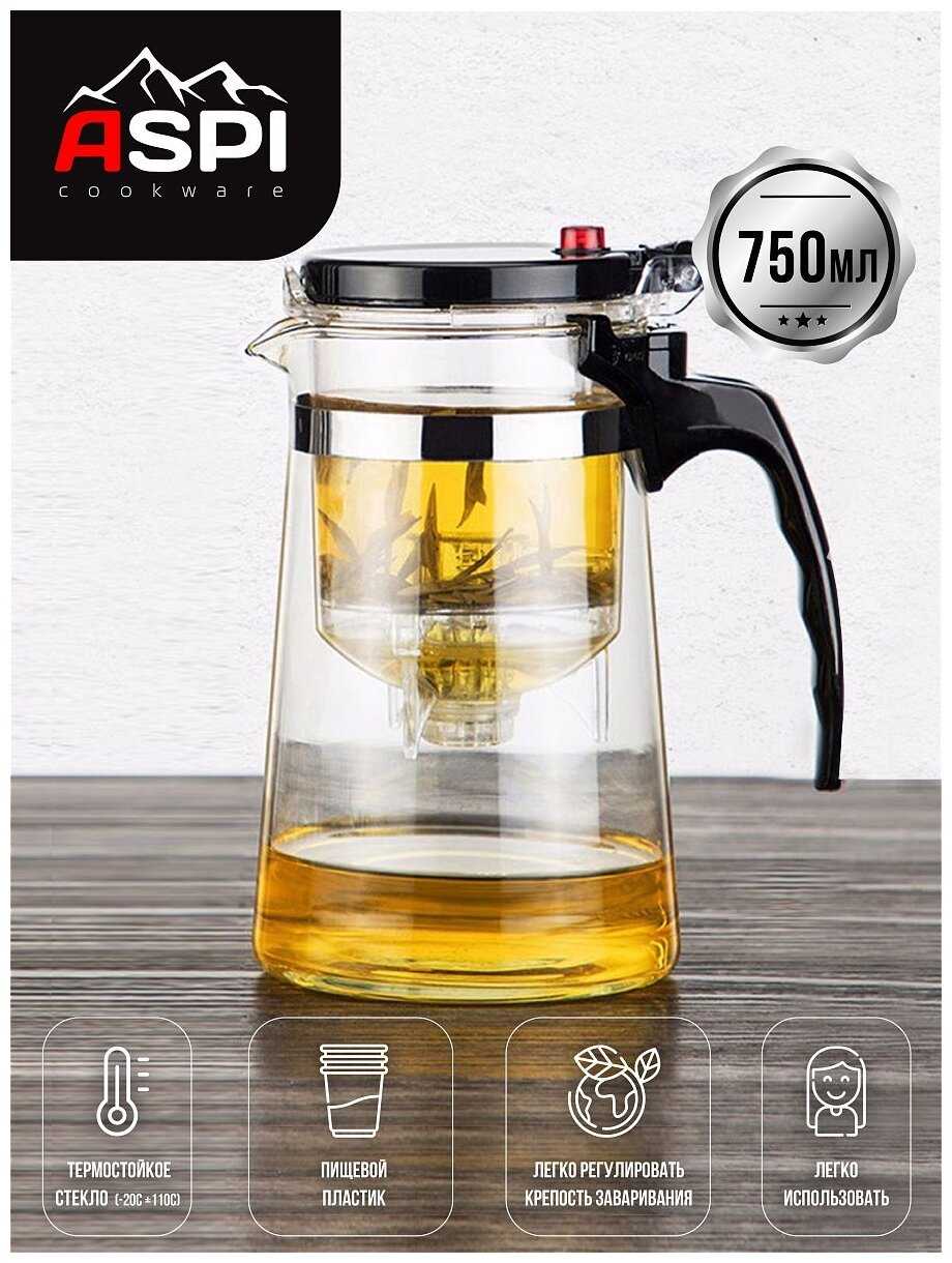 Чайник заварочный с кнопкой Гунфу типот 750 мл. Aspi cookware фотография 2