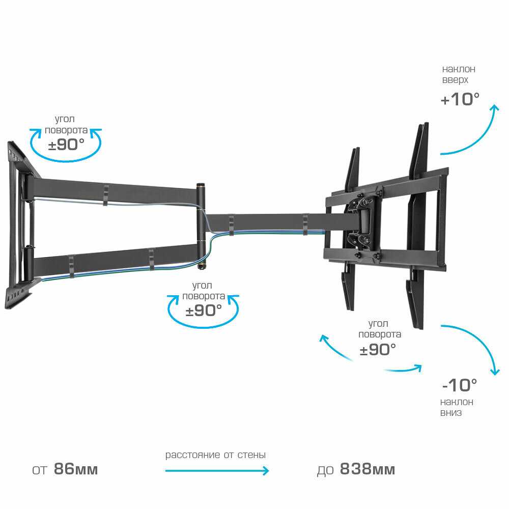 Кронштейн для телевизора настенный наклонно-поворотный Tuarex ALTA-661 [до 70 дюймов, VESA 600x400] фотография 2