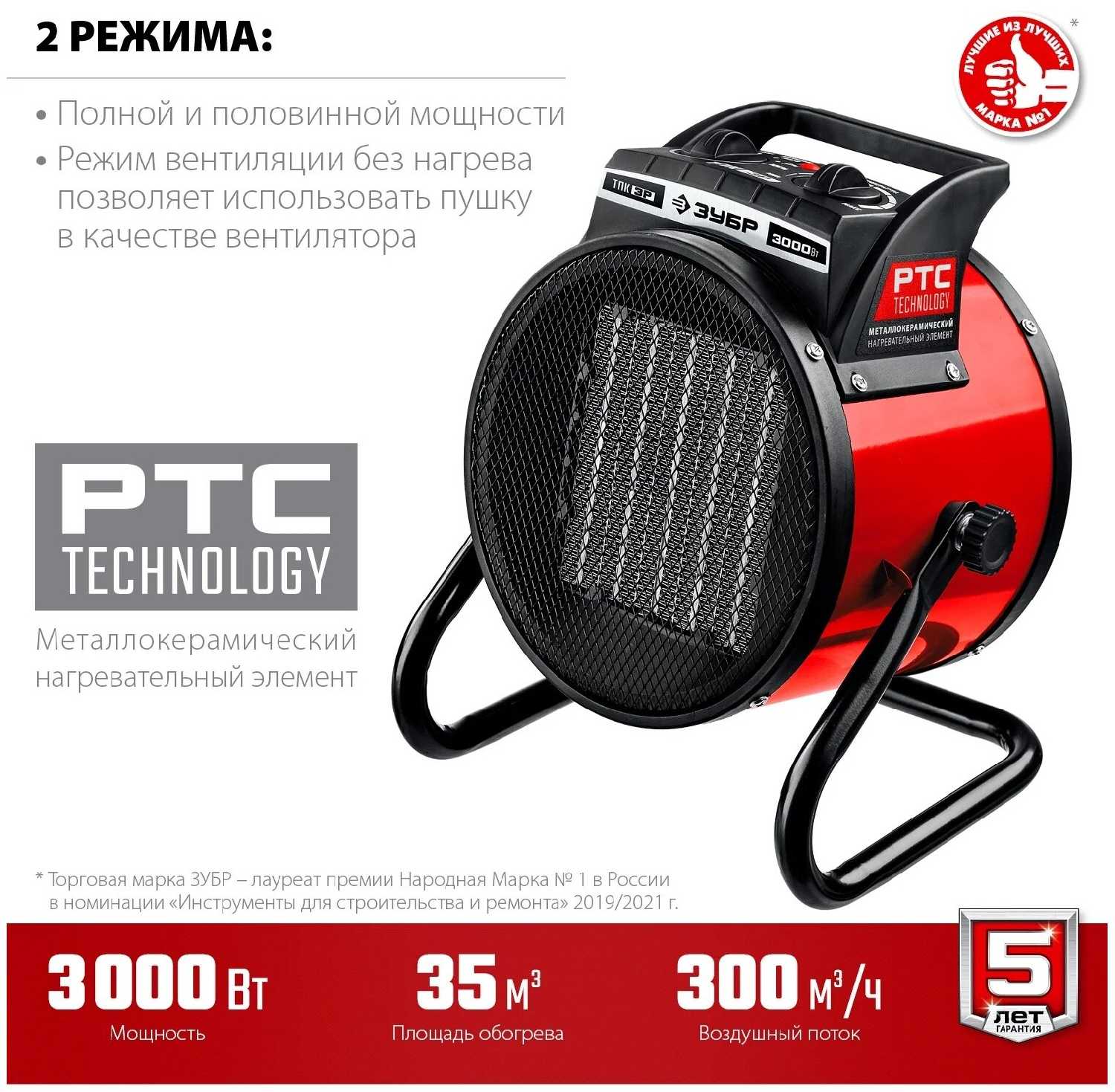 Электрическая тепловая пушка ЗУБР Тепловая пушка (ТПК-3Р) фотография 2